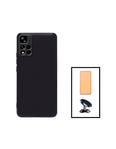 Kit Vidro Temperado CeramicGlass Full Cover + Capa Silicone Líquido + Suporte Magnético de Carro para Xiaomi Poco X4 NFC - Preto