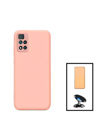 Kit Vidro Temperado CeramicGlass Full Cover + Capa Silicone Líquido + Suporte Magnético de Carro para Xiaomi Poco X4 NFC - Rosa