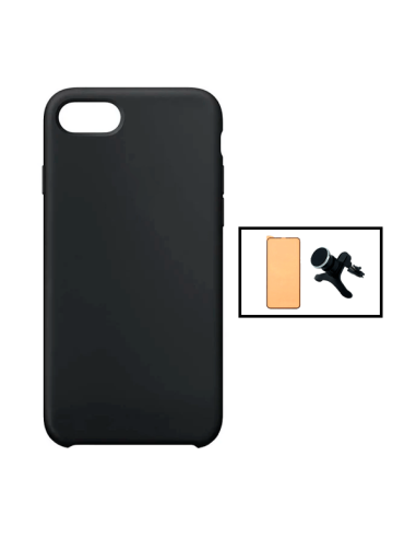 Kit Vidro Temperado CeramicGlass Full Cover + Capa Silicone Líquido + Suporte Magnético de Carro Reforçado para iPhone SE 2022 -