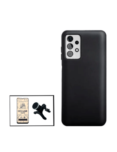 Kit Vidro Temperado CeramicGlass Full Cover + Capa Silicone Líquido + Suporte Magnético de Carro Reforçado para Samsung Galaxy A