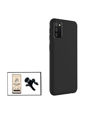 Kit Vidro Temperado CeramicGlass Full Cover + Capa Silicone Líquido + Suporte Magnético de Carro Reforçado para Samsung Galaxy M