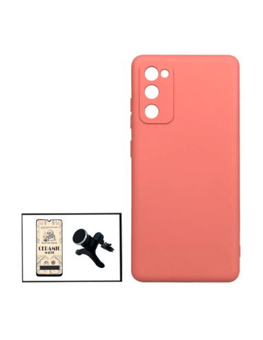 Kit Vidro Temperado CeramicGlass Full Cover + Capa Silicone Líquido + Suporte Magnético de Carro Reforçado para Samsung Galaxy M