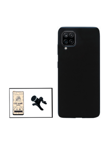 Kit Vidro Temperado CeramicGlass Full Cover + Capa Silicone Líquido + Suporte Magnético de Carro Reforçado para Samsung Galaxy M