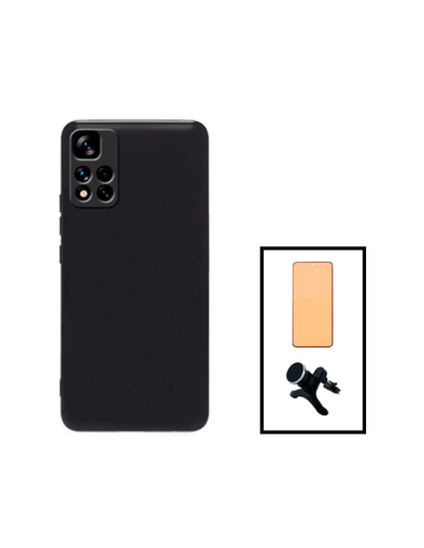 Kit Vidro Temperado CeramicGlass Full Cover + Capa Silicone Líquido + Suporte Magnético de Carro Reforçado para Xiaomi Poco X4 N