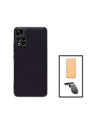 Kit Vidro Temperado CeramicGlass Full Cover + Capa Silicone Líquido + Suporte Magnético L Safe Driving Carro para Xiaomi Poco X4