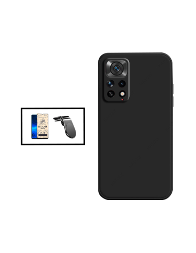 Kit Vidro Temperado CeramicGlass Full Cover + Capa Silicone Líquido + Suporte Magnético L Safe Driving Carro para Xiaomi Redmi N