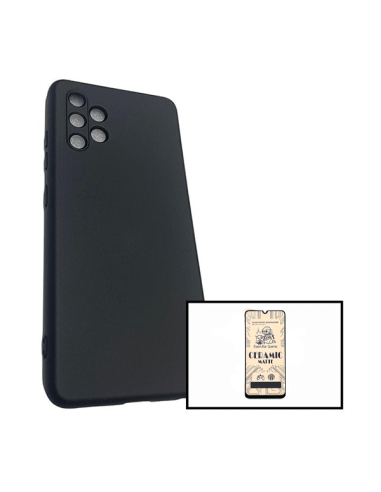 Kit Vidro Temperado CeramicGlass Full Cover + Capa Silicone Líquido para Samsung Galaxy A32 4G