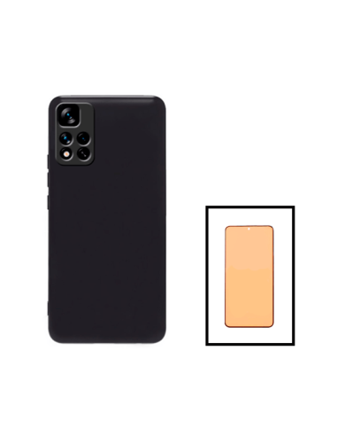 Kit Vidro Temperado CeramicGlass Full Cover + Capa Silicone Líquido para Xiaomi Poco X4 NFC - Preto