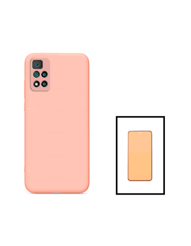 Kit Vidro Temperado CeramicGlass Full Cover + Capa Silicone Líquido para Xiaomi Poco X4 NFC - Rosa