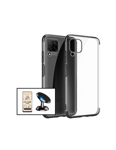 Kit Vidro Temperado CeramicGlass Full Cover + Capa SlimArmor + Suporte Magnético de Carro para Samsung Galaxy A12 Nacho - Preto