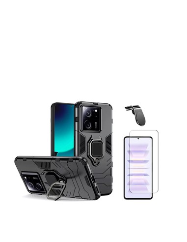Kit Vidro Temperado ClearGlass + Capa 3X1 Military Defender + Suporte Magnético L Safe Driving Carro Phonecare para Xiaomi 13T P