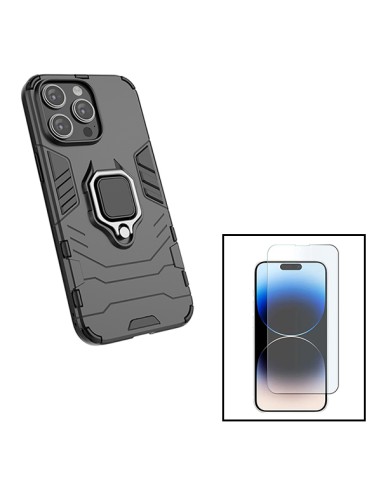 Kit Vidro Temperado ClearGlass + Capa 3X1 Military Defender para Apple iPhone 15 Pro Max - Preto