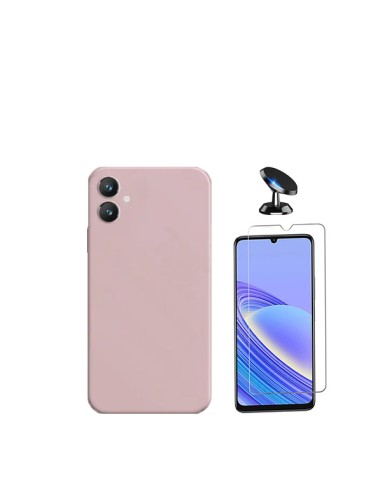 Kit Vidro Temperado ClearGlass + Capa Silicone Líquido + Suporte Magnético de Carro Phonecare para Samsung Galaxy A05 - Rosa