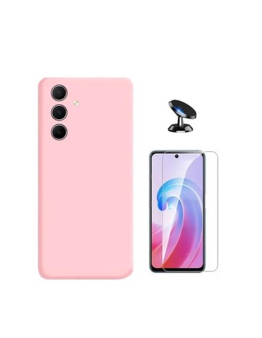 Kit Vidro Temperado ClearGlass + Capa Silicone Líquido + Suporte Magnético de Carro Phonecare para Samsung Galaxy A35 5G - Rosa