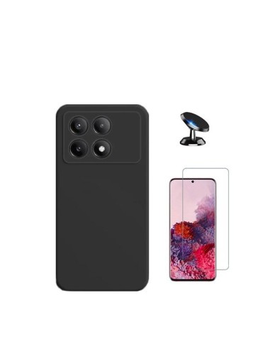 Kit Vidro Temperado ClearGlass + Capa Silicone Líquido + Suporte Magnético de Carro Phonecare para Xiaomi Poco X6 Pro 5G - Preto