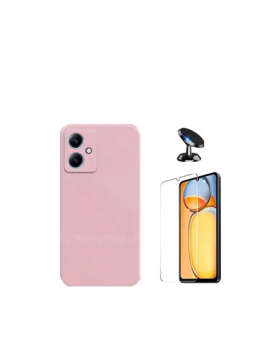 Kit Vidro Temperado ClearGlass + Capa Silicone Líquido + Suporte Magnético de Carro Phonecare para Xiaomi Redmi 13C 5G - Rosa