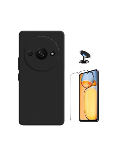 Kit Vidro Temperado ClearGlass + Capa Silicone Líquido + Suporte Magnético de Carro Phonecare para Xiaomi Redmi A3 - Preto