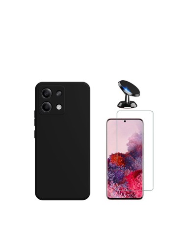 Kit Vidro Temperado ClearGlass + Capa Silicone Líquido + Suporte Magnético de Carro Phonecare para Xiaomi Redmi Note 13 4G - Pre