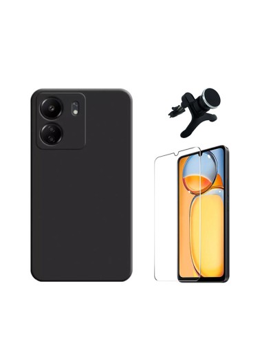Kit Vidro Temperado ClearGlass + Capa Silicone Líquido + Suporte Magnético de Carro Reforçado Phonecare para Xiaomi Redmi 13C - 