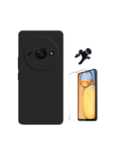 Kit Vidro Temperado ClearGlass + Capa Silicone Líquido + Suporte Magnético de Carro Reforçado Phonecare para Xiaomi Redmi A3 - P