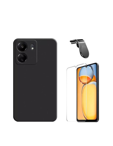 Kit Vidro Temperado ClearGlass + Capa Silicone Líquido + Suporte Magnético L Safe Driving Carro Phonecare para Xiaomi Redmi 13C 