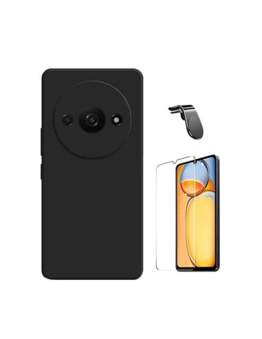 Kit Vidro Temperado ClearGlass + Capa Silicone Líquido + Suporte Magnético L Safe Driving Carro Phonecare para Xiaomi Redmi A3 -