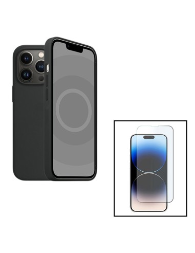 Kit Vidro Temperado ClearGlass + Capa Silicone Líquido para Apple iPhone 15 - Preto