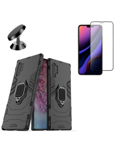 Kit Película de Vidro Temperado Curved + Capa 3X1 Military Defender + Suporte Magnético de Carro para Samsung Galaxy Note 10 Plu