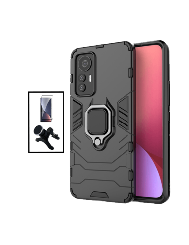 Kit Película de Vidro Temperado Curved + Capa 3X1 Military Defender + Suporte Magnético de Carro Reforçado para Xiaomi 12S - Pre