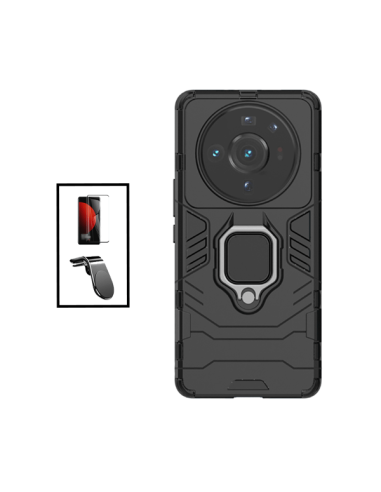Kit Película de Vidro Temperado Curved + Capa 3X1 Military Defender + Suporte Magnético L Safe Driving Carro para Xiaomi 12S Ult