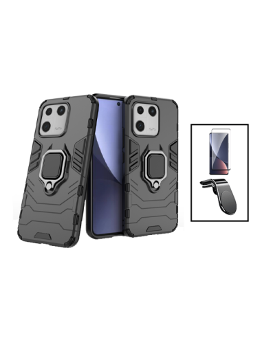 Kit Película de Vidro Temperado Curved + Capa 3X1 Military Defender + Suporte Magnético L Safe Driving Carro para Xiaomi 13 Pro 