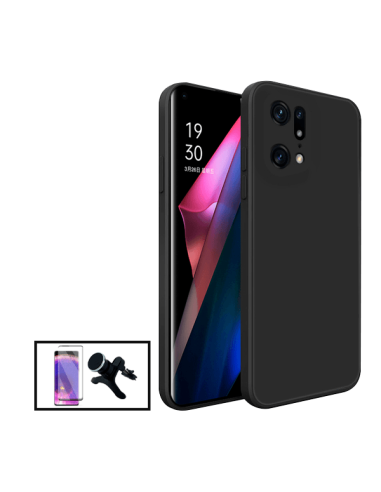 Kit Película de Vidro Temperado Curved + Capa Silicone Líquido + Suporte Magnético de Carro Reforçado para Oppo Find X5 Pro 5G -