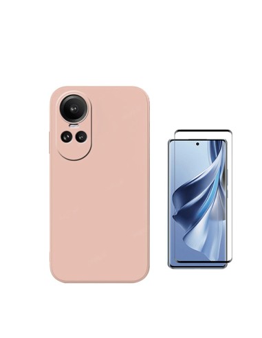 Kit Película de Vidro Temperado Curved + Capa Silicone Líquido Phonecare para Oppo Reno10 - Rosa