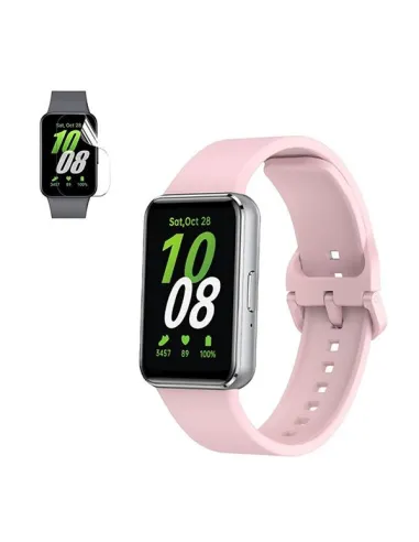 Kit Bracelete SmoothSilicone Com Fivela + Película de Hydrogel  para Samsung Galaxy Fit3 40mm - Rosa