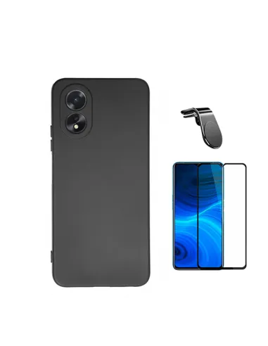 Kit Vidro Premium Full Cover + Capa Silicone Líquido + Suporte Magnético L  para Oppo A18 - Preto