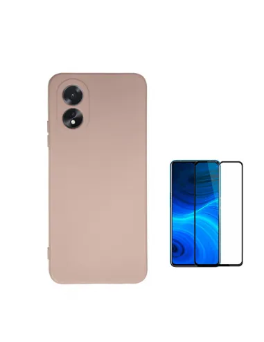 Kit Vidro Premium Full Cover + Capa Silicone Líquido  para Oppo A18 - Rosa