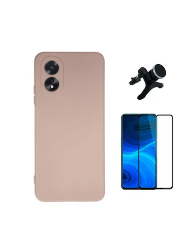 Kit Vidro Premium Full Cover + Capa Silicone Líquido + Suporte Magnético Reforçado  para Oppo A18 - Rosa