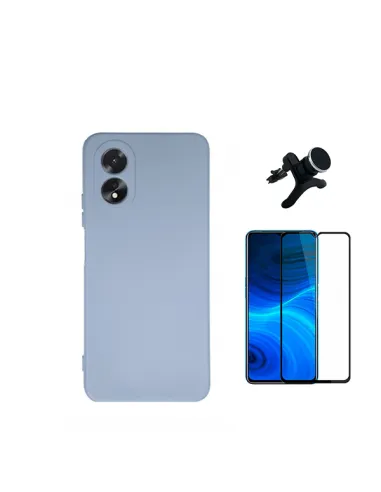 Kit Vidro Premium Full Cover + Capa Silicone Líquido + Suporte Magnético Reforçado  para Oppo A18 - Azul Claro