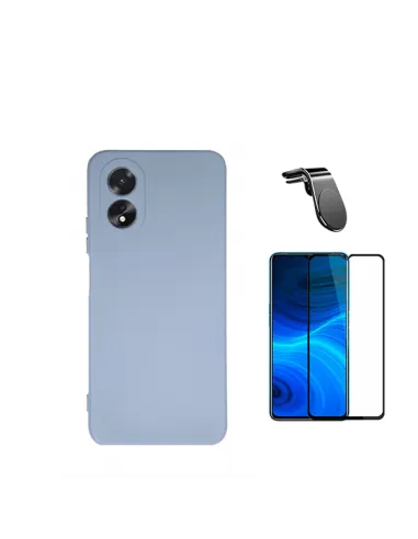 Kit Vidro Premium Full Cover + Capa Silicone Líquido + Suporte Magnético L  para Oppo A18 - Azul Claro