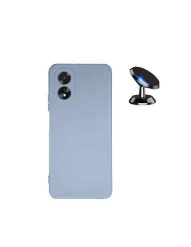 Kit Suporte Magnético + Capa Silicone Líquido  para Oppo A18 - Azul Claro