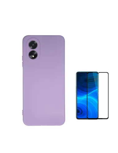 Kit Vidro Premium Full Cover + Capa Silicone Líquido  para Oppo A18 - Roxo