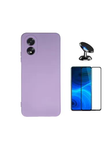 Kit Vidro Premium Full Cover + Capa Silicone Líquido + Suporte Magnético para Oppo A18 - Roxo