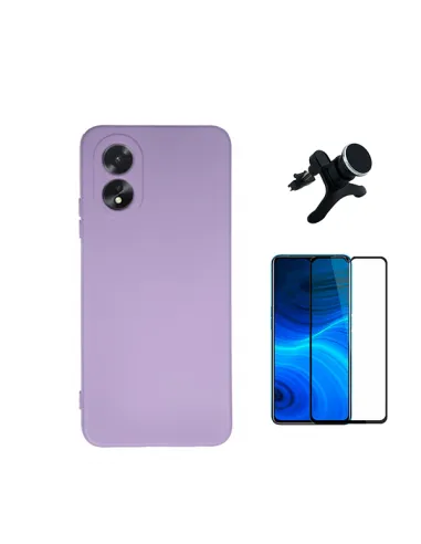 Kit Vidro Premium Full Cover + Capa Silicone Líquido + Suporte Magnético Reforçado  para Oppo A18 - Roxo