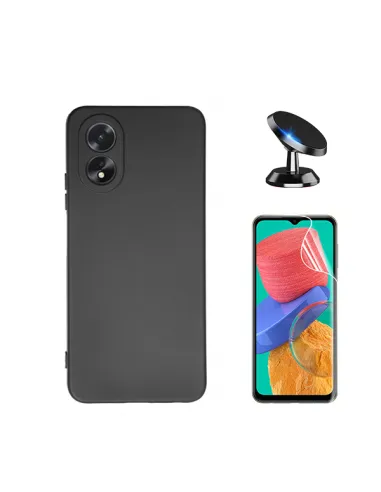 Kit Película Hydrogel Frente + Capa Silicone Líquido + Suporte Magnético para Oppo A18 - Preto