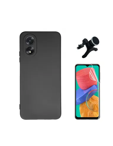 Kit Película Hydrogel Frente + Capa Silicone Líquido + Suporte Magnético Reforçado  para Oppo A18 - Preto