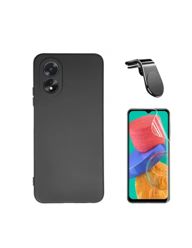 Kit Película Hydrogel Frente + Capa Silicone Líquido + Suporte Magnético L  para Oppo A18 - Preto