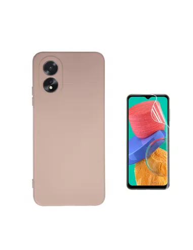 Kit Película Hydrogel Frente + Capa Silicone Líquido  para Oppo A18 - Rosa