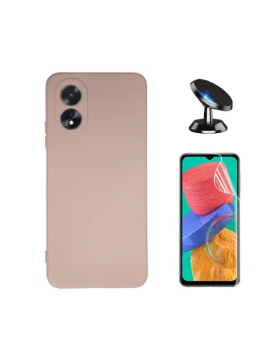 Kit Película Hydrogel Frente + Capa Silicone Líquido + Suporte Magnético para Oppo A18 - Rosa