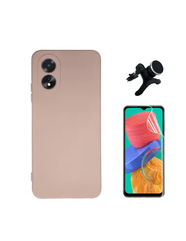 Kit Película Hydrogel Frente + Capa Silicone Líquido + Suporte Magnético Reforçado  para Oppo A18 - Rosa