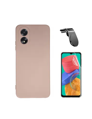 Kit Película Hydrogel Frente + Capa Silicone Líquido + Suporte Magnético L  para Oppo A18 - Rosa